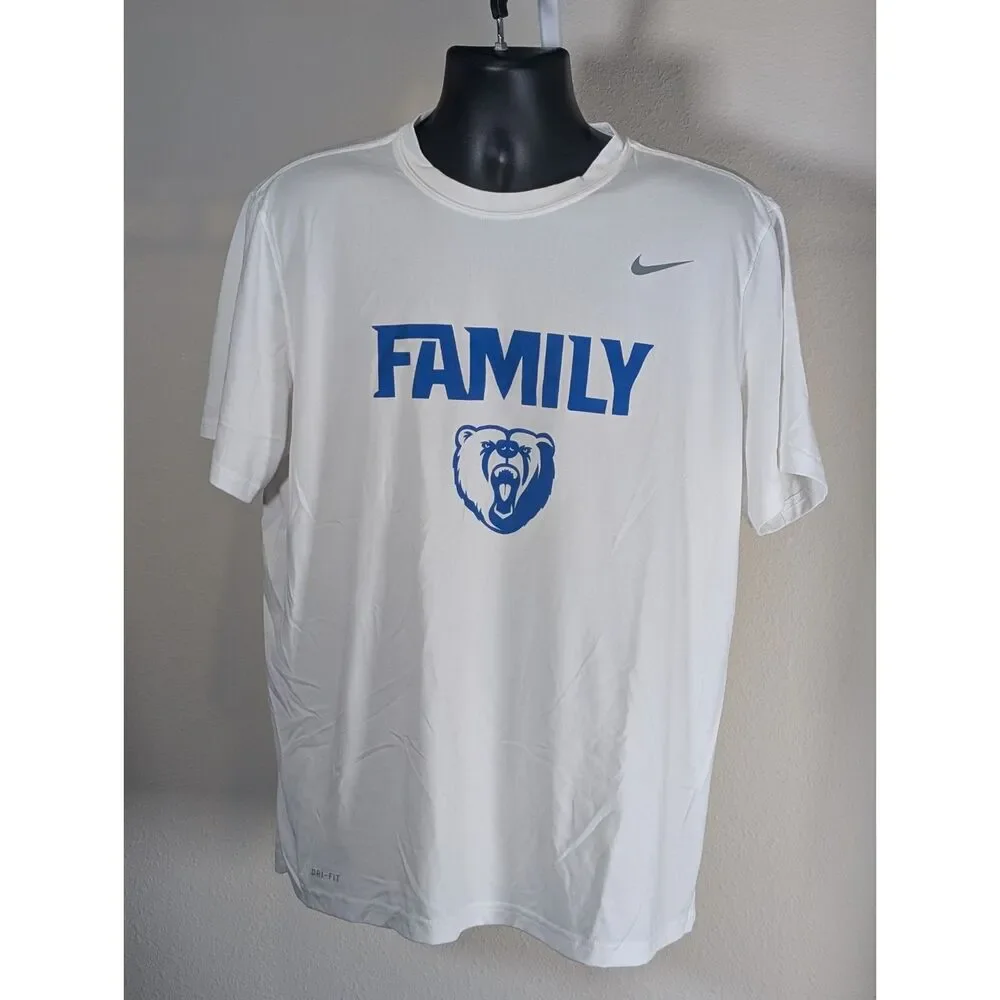 Nike Dri-FIT Family Bear Logo High School Athletic T-Shirt White Blue Men’s XL
